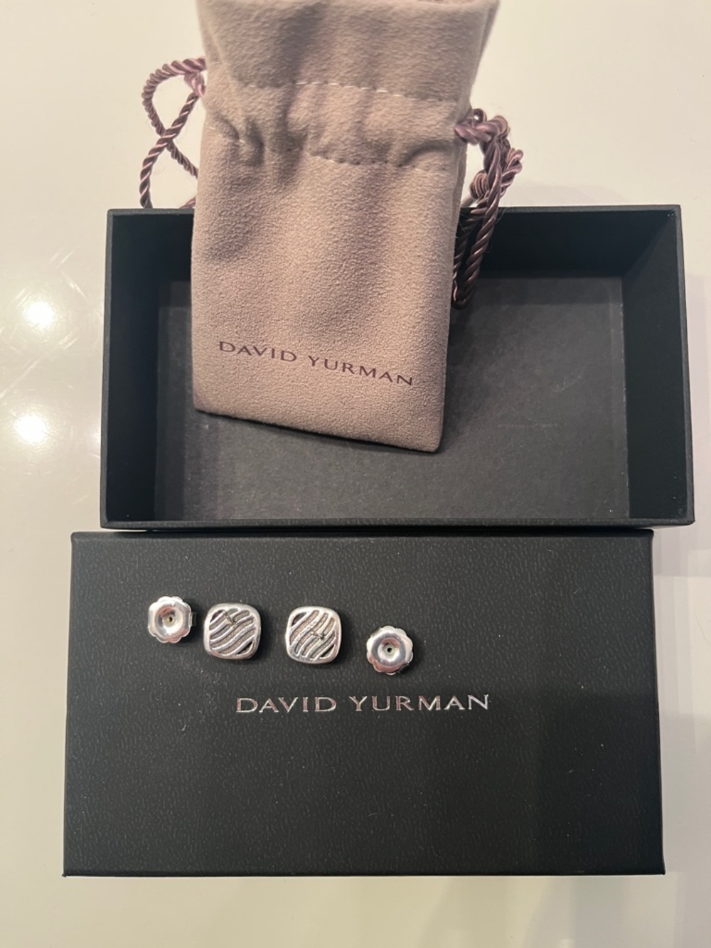 David Yurman Petite Sterling Silver Stud Earrings with Blue Topaz - Picture 6 of 6